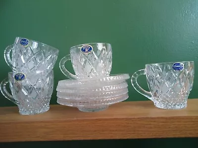 Buy Set X4 Preowned Vintage Bohemian Czech Republic Crystal Glass Tea Cups & Saucers • 12£