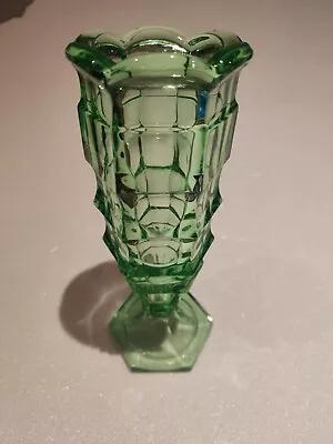 Buy Deco Czech Green Pressed Glass Bud Vase I Origami Pattern • 18£
