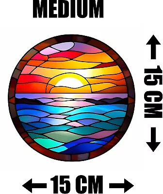 Buy Sunset Sea Stained Glass Effect Static Cling Window Sticker Colourful Gift • 5.99£