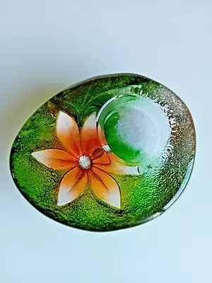 Buy Mats Jonasson Paperweight Tea Light Votive Holder Orange Flower Art Glass Sweden • 35£