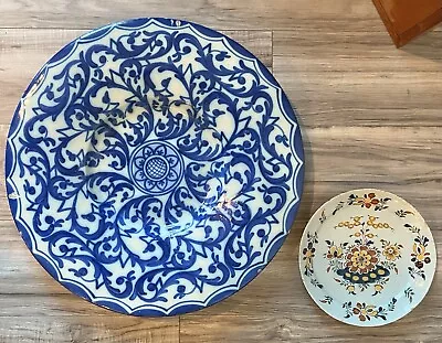 Buy Lot Of 2 Antique Delftware 18” Charger And Polychrome Plate • 575.34£