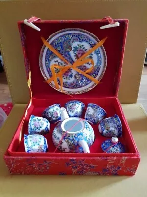 Buy Vintage Chinese Miniature 9-Piece Porcelain Tea Set In Red  Silk Box • 12£