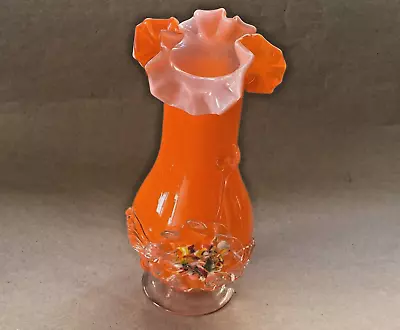 Buy Vintage Orange Glass Frilled Ruffle Vase Flower Detail 1970s VGC • 10£