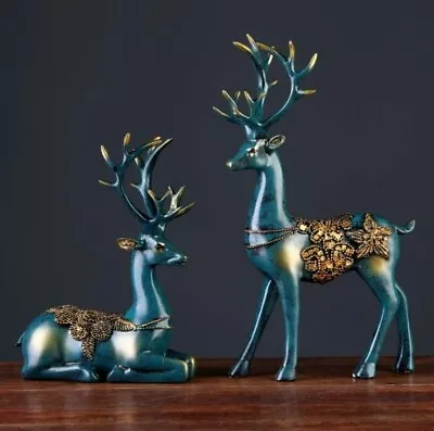 Buy Blue Stag Ornaments, Crystal Sphere Holders, Home Decor Sculptures 2pc Set • 19.99£
