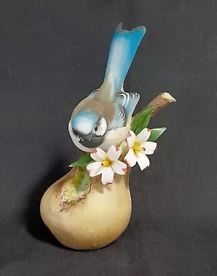 Buy Vintage Capodimonte Bird Figurine, Bluetit, White Flowers And Pear, Signed • 12£