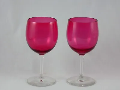 Buy Pair Vintage / Antique Cranberry Wine Glasses • 9.95£