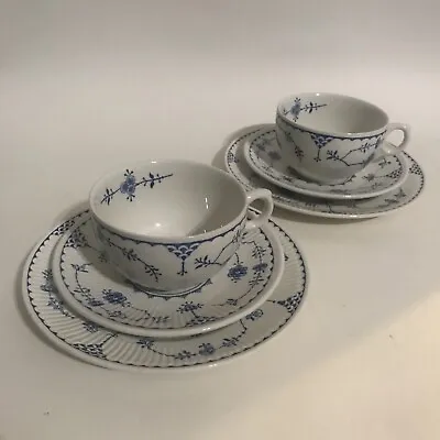 Buy 2x Vintage Blue&White Denmark Trios Furnivals - Side Plate, Cup & Saucers • 25£
