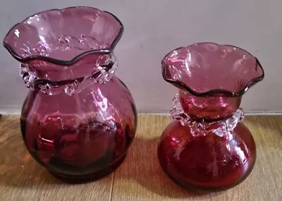 Buy 2 Cranberry  Small Glass Vases 100mm & 80mm High • 12£