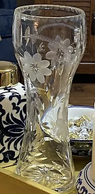 Buy Antique American Brilliant Lead Crystal Corset-Shaped Vase Etched Floral • 94.98£