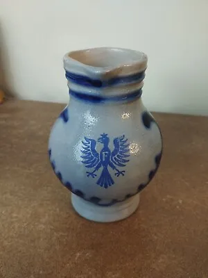 Buy Vintage C.1930, Westerwald German Stoneware Jug, Blue, Salt Glazed, 250ml • 8.95£