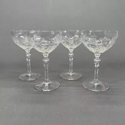 Buy 4 Rock Sharpe Etched Crystal Champagne Tall Sherbet # 2011-1 Blown Floral • 38.56£