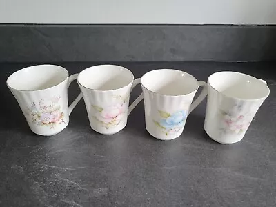 Buy 4x Queensway Fine Bone China Cups Mugs Staffordshire Floral Flowers Vintage VGC • 19.99£