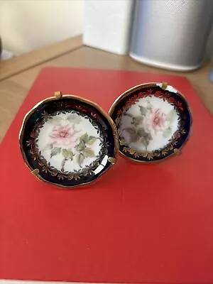 Buy 2 Miniature Plates Limoges China Black And Gold With Pink Roses  4cm W Stands • 0.99£