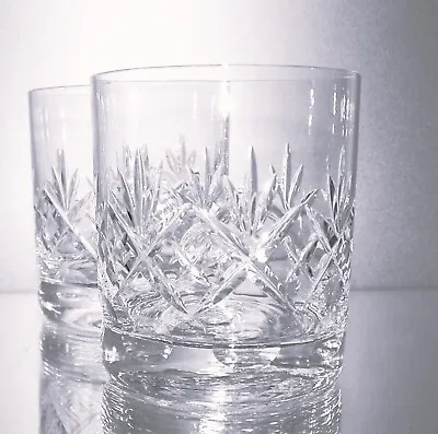 Buy Pair Lead Crystal GEORGIAN Cut Glass 'Old Fashioned' Whisky Tumblers - 9cm • 15£