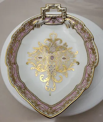 Buy Antique KPM Berlin Handpainted Porcelain Pink Gold Lace Leaf Flower Design Dish  • 527.46£