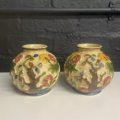 Buy Pair H J Wood Indian Tree Staffordshire Hand Painted 574 Vases B73 • 32.99£