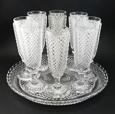 Buy 19thC BACCARAT, SUITE 8 ANTIQUE DIAMOND POINT CHAMPAGNE FLUTES ON TRAY, SIGNED • 1,250£
