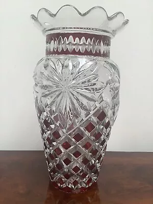 Buy Stunning Vintage Ruby Red Cut Glass Bohemian Vase Liberec Reichenberg 26cm 10  • 44.99£