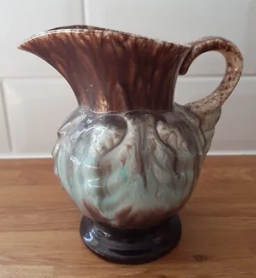 Buy Vintage Foreign Poss German Pottery Drip Glazed Jug Vase Brown And Mint Green • 9.99£