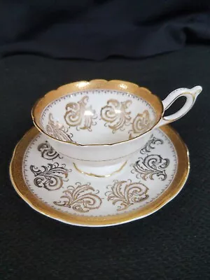 Buy Vintage Heavy Gold Design White Foley Bone China England Tea Cup & Saucer Set • 23.63£