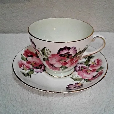 Buy Royal Grafton Bone China, Cup And Saucer Floral, Green, Gold Made In England • 15.19£
