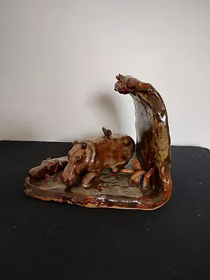 Buy Unusual Sculpture Brutalist Style Pottery Hippos • 30£