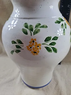 Buy Vintage French Pottery Vase Fait Main Floral White Blue Green Yellow 10×8 In • 37.48£