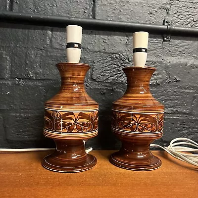 Buy Pair Of Jersey Pottery Table Lamps Vintage Brown Abstract Design SF1 • 39.99£
