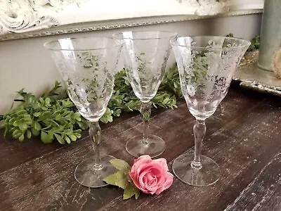 Buy Antique Lace Bouquet By Morgantown 7 1/2  Etched Crystal Water Goblets Set Of 3 • 28.81£