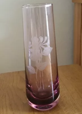 Buy Caithness Glass Etched Vase, Honeysuckle Design. Plum/Amethyst Colour • 8.99£