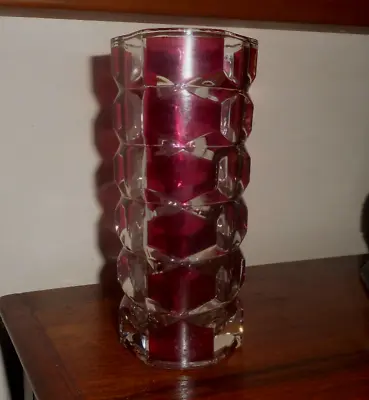 Buy Vintage 1970 J.G. Durand Luminarc Clear & Cranberry French Glass Red Vase Retro • 9.99£
