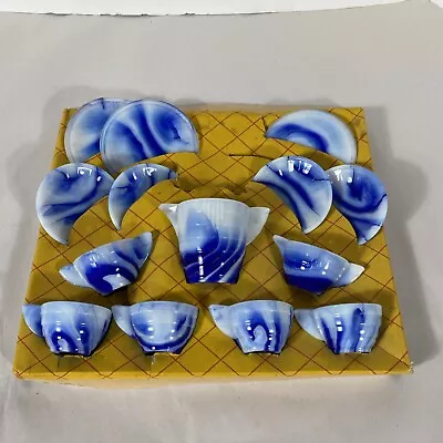 Buy Antique Akro Agate Blue White Onyx #2440 Child’s Glass Play Tea Set Toy. • 45.67£