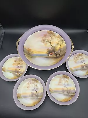 Buy Noritake Landscape Scenic Bowls Hand Painted W/Handles Japan Cabin Lake Set Of 5 • 17.74£