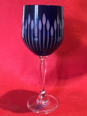 Buy Vintage Cobalt Blue Hand Cut Crystal Wine Glass. Made In Poland. • 3£
