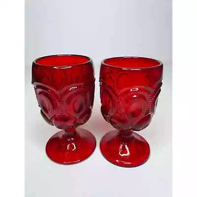 Buy Vintage L.E. Smith Moon & Stars Light Red Goblets (set Of 2) • 91.48£