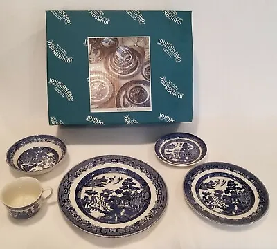 Buy JOHNSON BROS. WILLOW Complete 5 Piece Place Setting Near Mint In Box ENGLAND • 28.72£