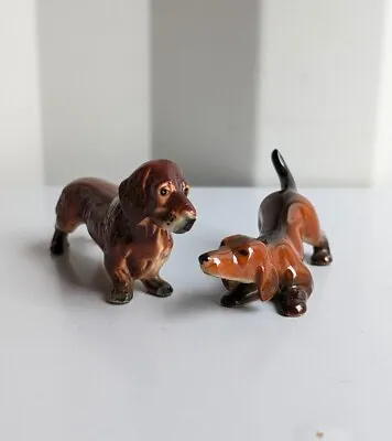 Buy Pair Vintage Antique Porcelain Pottery Dogs Crouching Foreign Spelling Error • 20£