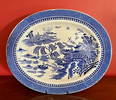 Buy Antique Victorian Cauldon SemiChina Willow Pattern Blue & White Meat Platter 15  • 29.99£