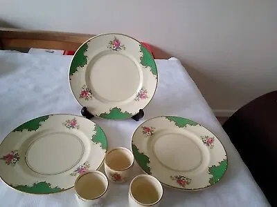 Buy Booths Silicon China 3 Plates Approx 7 Inches, 3 Egg Cups Green/Cream Floral • 4£