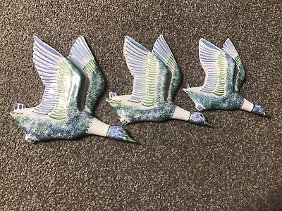 Buy Vintage Rare Rye Pottery Flying Ducks Geese Set Of 3 1980s Hand Painted • 49.99£