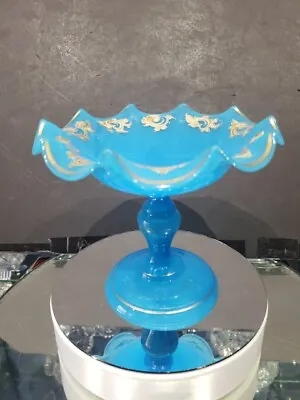 Buy RARE COMPOTE Bowl Antique Glass Blue Opaline Gold Enamel C.1800 French Baccarat? • 123.29£