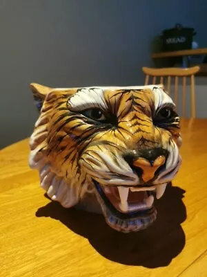 Buy Vintage MCM Majolica / Faience Hand Painted Tiger Head Planter ITALY 1960's 10  • 175£