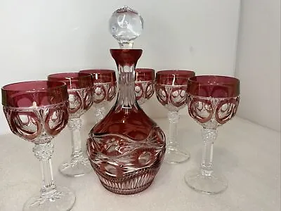 Buy Hofbauer Kristall Crystal Decanter & 6 Glasses Ruby Red Clear • 118.40£