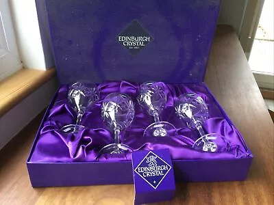 Buy Set Of 4 Edinburgh Crystal 7” Wine Glasses Unused Box In A Bit Of A State • 22£