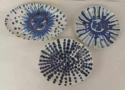 Buy Studio Pottery Plates Bundle 3x Abstract White Blue Signed On Base • 120£