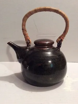 Buy NEW OLD STOCK:  DEC. 1980 TEAGUE ART POTTERY TEAPOT W/ BAMBOO WRAPPED HANDLE • 28.45£