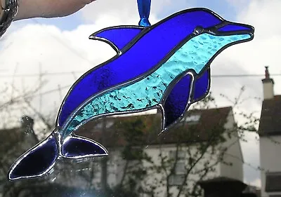 Buy Stained Glass Blue Dolphin Suncatcher Handmade In England • 33£