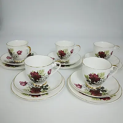 Buy Royal Grafton Fine Bone China 5X Trios Teacups/Saucers/Side Plates Rose Pattern • 30£