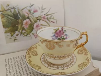 Buy Vintage Yellow Argyle Princess Floral English Bone China Tea Cup  Saucer Duo Set • 13.34£