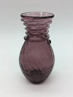 Buy Vintage Pilgrim Crackle Glass Vase Amethyst Vase W/ Applied Glass Ribbon 1960s • 26.01£